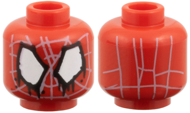 Minifigure, Head Alien with Spider-Man Light Bluish Gray Webbing, Large Irregular White Eyes with Black Borders and Paint Drips Pattern