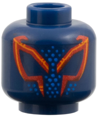 Minifigure, Head Alien with Red and Orange Angular Eyes Outline, Blue Dots Pattern