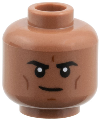 Minifigure, Head Black Eyebrows, Reddish Brown Cheek Lines and Chin Dimple, Slight Grin Pattern