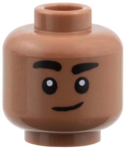 Minifigure, Head Thick Black Eyebrows, Right Raised, Smirk Pattern