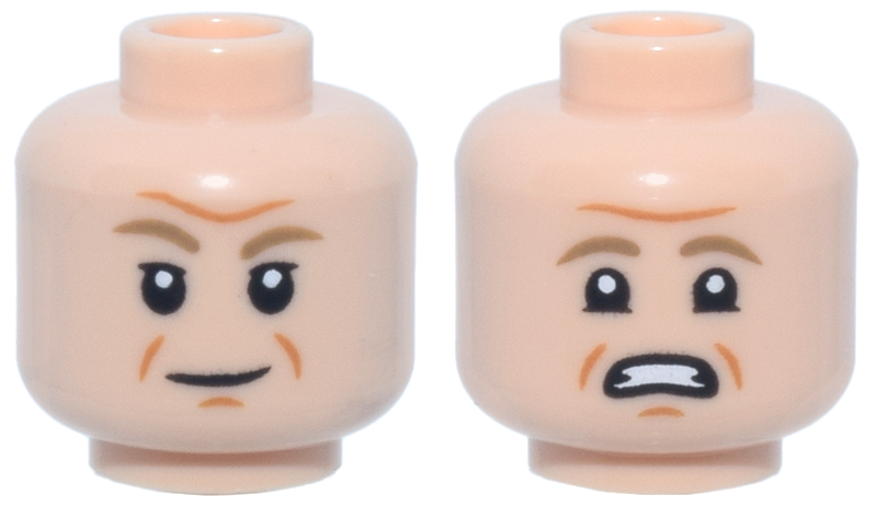 Minifigure, Head Dual Sided Dark Tan Eyebrows, Dark Orange Wrinkles, Slight Smile / Open Mouth Scowl Pattern (Admiral Motti)