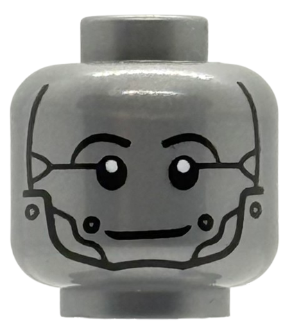 Minifigure, Head Alien Robot Black Eyebrows, Rivets and Chin Strap Pattern