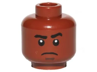 Minifigure, Head Black Thick Eyebrows, Left Raised, Dark Brown Chin Dimple, Thin Mouth, Frown Pattern