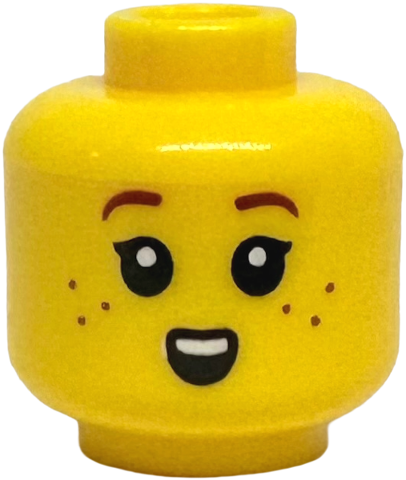 Minifigure, Head Child Black Eyelashes, Dark Red Eyebrows, Surprised Small Open Mouth with Teeth Pattern