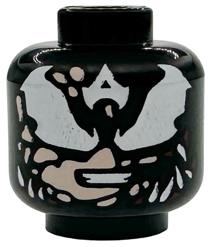Minifigure, Head Male Mask, Large White Eyes and Letter A on Forehead, Dark Red Symbiote Marks, Light Nougat Face Patches Pattern (Venomized Captain America)