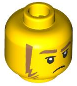 Minifigure, Head Dual Sided Medium Nougat Eyebrows, Sideburns and Sunglasses, White Pupils, Sad / Excited Smile Pattern