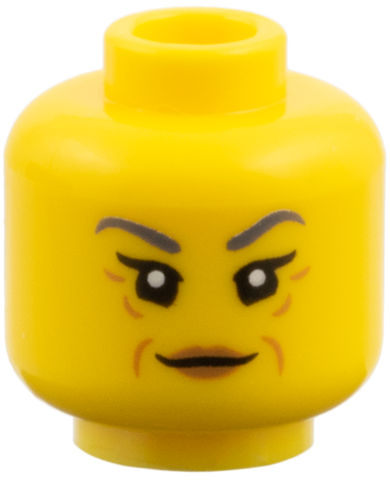 Minifigure, Head Female, Dark Bluish Gray Eyebrows, Medium Nougat Age Lines, Medium Nougat Lips Pattern