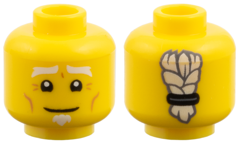 Minifigure, Head White Eyebrows and Goatee, Medium Nougat Age Lines, Braid on Back Pattern