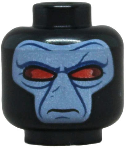 Minifigure, Head Alien with SW Duros Sand Blue Face, Dark Blue Facial Lines, Large Red Eyes, Frown Pattern