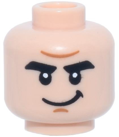 Minifigure, Head Thick Black Eyebrows and Closed Mouth Smile, Medium Nougat Wrinkle and Chin Dimple  Pattern