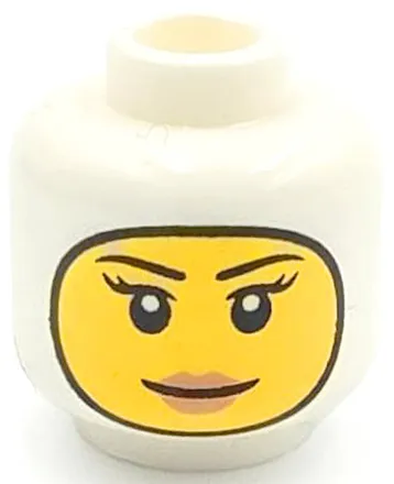 Minifigure, Head Female Balaclava, Yellow Face with Black Eyebrows, Double Eyelashes and Nougat Lips, Grin Pattern (BAM)