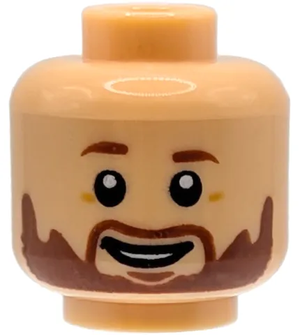 Minifigure, Head Reddish Brown Eyebrows, Moustache, Full Beard and Soul Patch, Medium Nougat Dimples, Slight Open Mouth Smile with Teeth Pattern