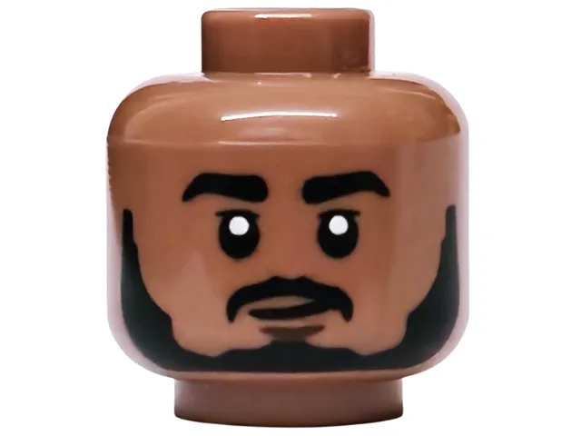 Minifigure, Head Black Eyebrows, Upper Eyelids, Moustache and Beard, Dark Brown Chin Dimple, Lopsided Grin Pattern