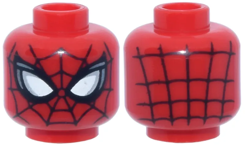 Minifigure, Head Alien with Spider-Man Black Webbing, Large White Eyes with Silver Edges and Dark Silver Accents on Top and Side Pattern