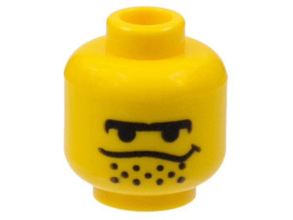 Minifigure, Head Male Black Unibrow, Stubble under Dipping Mouth Line Pattern