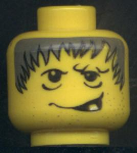 Minifigure, Head Male Gray Spiky Hair, Stubble, One Tooth Smirk Pattern (Hunchback)