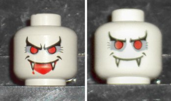 Minifigure, Head Dual Sided Alien with Red Eyes, Fangs, Mouth Open / Mouth Closed Pattern (Vampire)