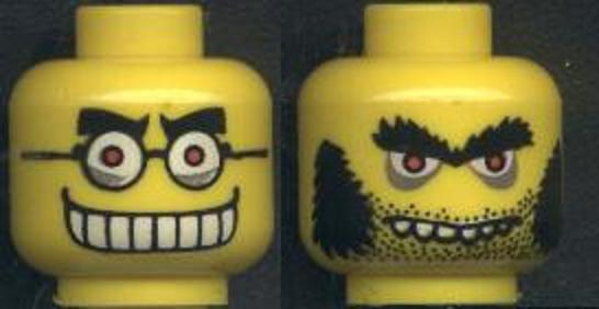 Minifigure, Head Dual Sided Mad Scientist Glasses, Teeth, Sideburns / No Sideburns Pattern
