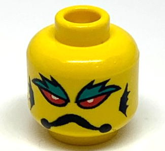 Minifigure, Head Alien with Red Eyes, White Pupils, Dark Turquoise Eyebrows, Black Frown and Gills Pattern