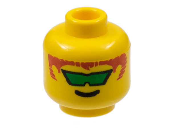 Minifigure, Head Glasses with Green Angled Sunglasses and Brown Hair Pattern
