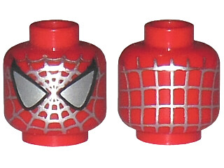 Minifigure, Head Alien with Spider-Man Silver Webbing, Large Silver Eyes with Black Borders Pattern