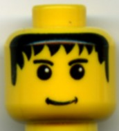 Minifigure, Head Male Black Hair, Eyebrows, and Small Grin Pattern