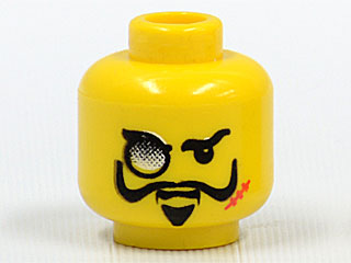 Minifigure, Head Black Eyebrows, Moustache with Upturned Ends, Goatee, Monocle, Red Scar, Angry Pattern
