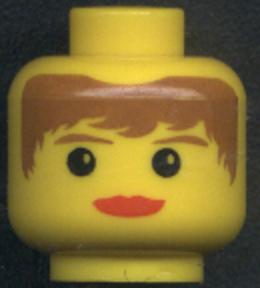 Minifigure, Head Female with Red Lips, Brown Hair and Eyebrows Pattern