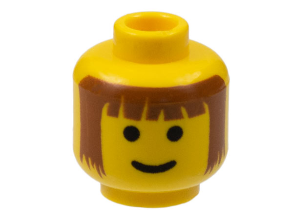 Minifigure, Head Male Brown Bangs and Long Brown Hair Pattern