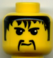 Minifigure, Head Moustache Fu Manchu, Black Hair, Eyebrows Pattern