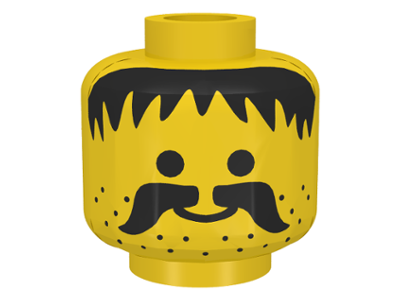 Minifigure, Head Moustache, Stubble and Messy Hair Black Pattern