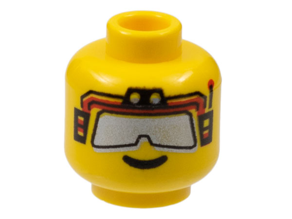Minifigure, Head Glasses with Silver Sunglasses and Red Headset Pattern