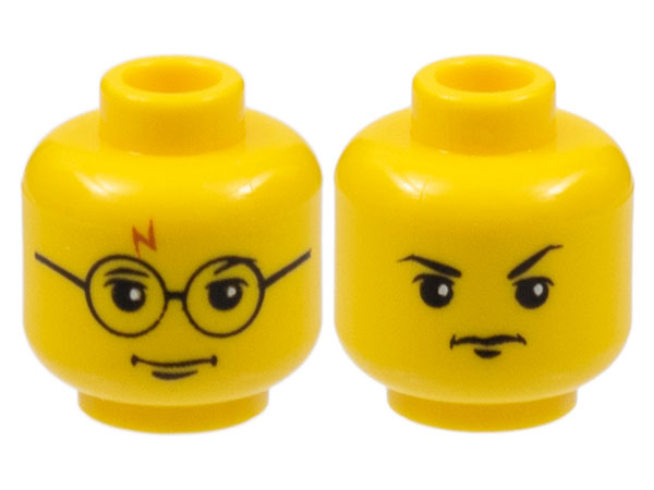 Minifigure, Head Dual Sided Glasses with Lightning Bolt on Forehead / Angry Pattern (HP Harry Potter / Gregory Goyle)