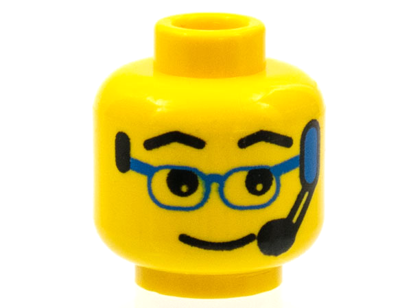 Minifigure, Head Glasses with Blue Glasses and Headset Pattern