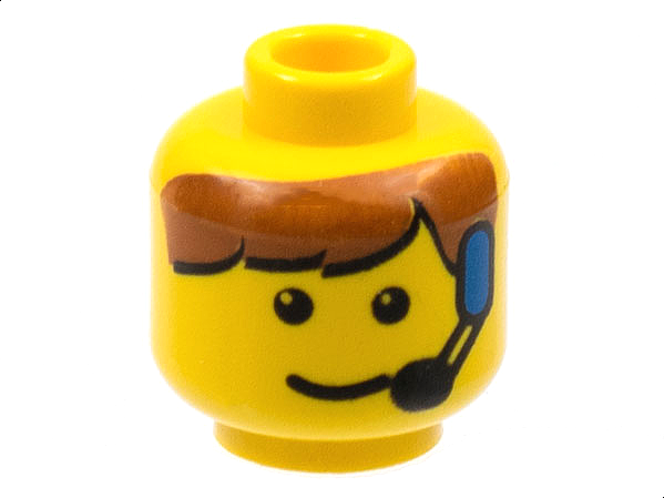 Minifigure, Head Male Brown Bangs and Headset Pattern