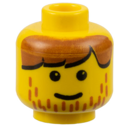 Minifigure, Head Male Brown Hair and Line Stubble Pattern