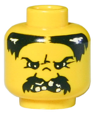 Minifigure, Head Moustache Black Angry and Missing Teeth Pattern