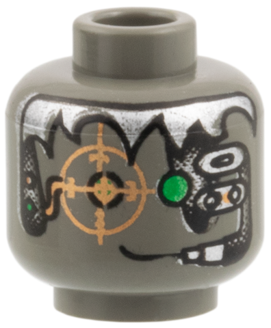 Minifigure, Head Alien with Silver Hair, Copper Eyegrid and Headset Pattern