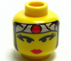 Minifigure, Head Female with Red Lips, Eyelashes, Gray Headband with Red Circle Pattern