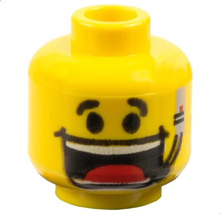 Minifigure, Head Black Eyebrows, Headset with Microphone, Huge Open Mouth Smile with Teeth Parted and Red Tongue Pattern