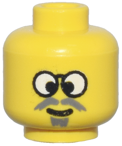 Minifigure, Head Crossed Eyes, Black Glasses with White Lenses, Dark Gray Moustache and Goatee, Grin Pattern