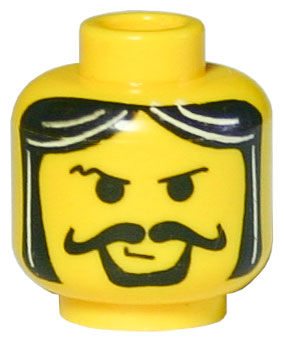 Minifigure, Head Moustache Curly, Gray Streaks in Hair Pattern