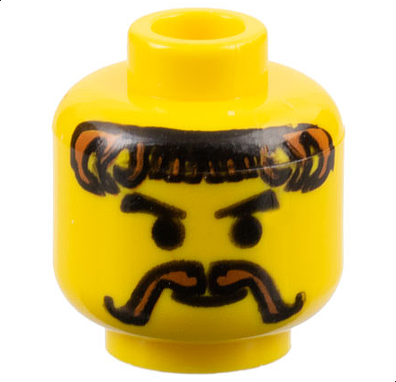 Minifigure, Head Moustache and Curly Brown Hair Pattern