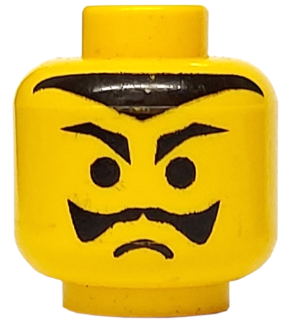 Minifigure, Head Black Pointed Eyebrows, Moustache, and Hairline, Frown Pattern