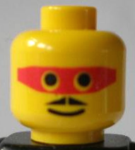 Minifigure, Head Black Moustache, Red Mask with Eye Holes, Standard Grin Pattern