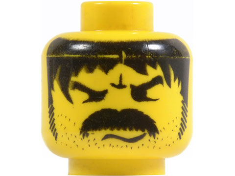 Minifigure, Head Moustache Thick Angry and Long Hair and Stubble Pattern