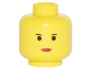 Minifigure, Head Female Black Thin Eyebrows, Eyelashes, Small Eyes, Red Lips Pattern