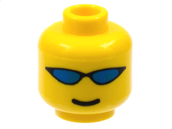 Minifigure, Head Glasses with Blue Wrap Sunglasses and Standard Smile Pattern