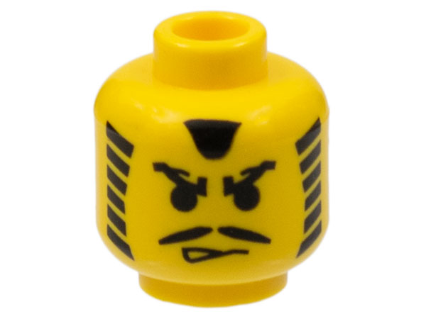 Minifigure, Head Moustache Angry Eyebrows and Striped Sideburns Pattern