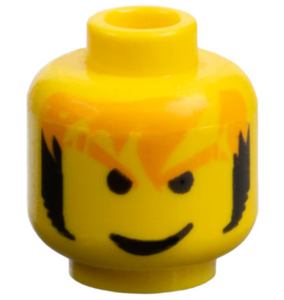 Minifigure, Head Male Orange Eyebrows and Messy Hair, Black Sideburns, Smirk Pattern